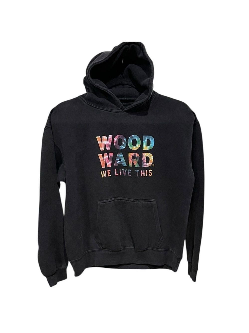 WOODWARD Tie Dye Graphic WE LIVE THIS Hoodie Sweatshirt SZ XXL Black